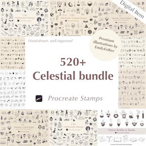 520+ Celestial Procreate Bundle | Mystical Witchcraft brush-set | Tattoos stamps | Magic Boho | Stars + Fireworks | Procreate Stamp Brushes