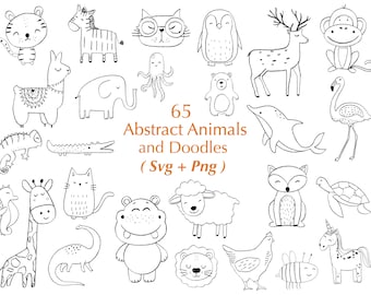 Animal Doodle SVG-bundel: 65 abstracte ontwerpen (commercieel gebruik)