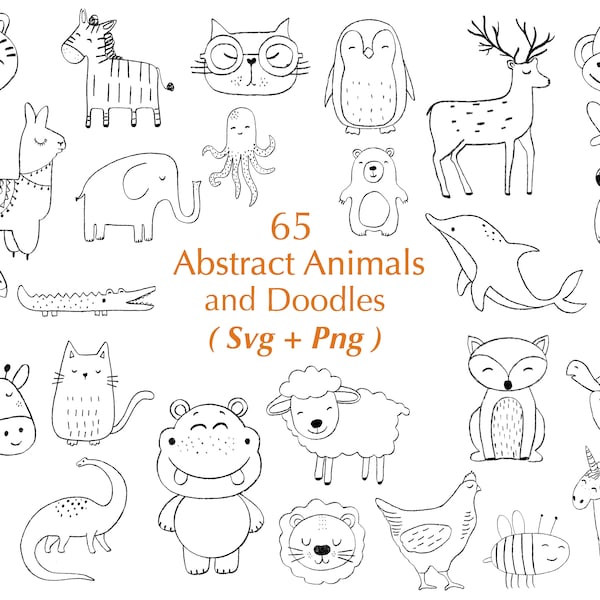 Animal bundle Svg | 65 Abstract Animals and doodles svg | Svg Bundle | Animal Svg | Doodle shapes Svg | Commercial use Svgs| Jungle svg