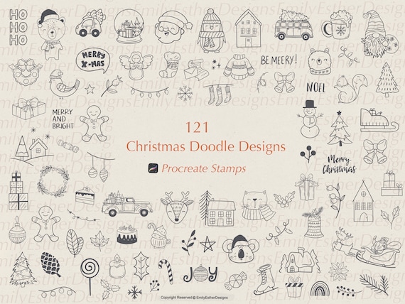 Christmas Doodle Stamps for Procreate: 121 Festive Brushes (Digital Download)