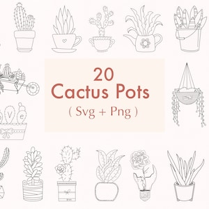 Cactus et pots succulents svg, svg cactus, succulentes svg, plantes svg, svg de pots, svg à usage commercial, fichiers coupés pour cricut, silhouette