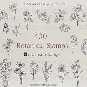 400 Procreate Botanical Stamps | Botanical Stamps | Floral Procreate Stamps | Procreate Flower Stamps |Procreate Leaves | Procreate brushes