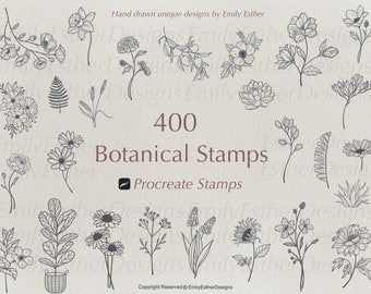 400 Procreate Botanical Stamps | Botanical Stamps | Floral Procreate Stamps | Procreate Flower Stamps |Procreate Leaves | Procreate brushes