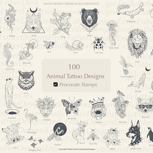 100 Procreate Tattoo Stamps, Animal Tattoo Stamps, Procreate Brushes, and Tattoo Procreate Stamps