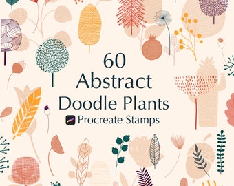 60 procreate abstract doodle plants brushset, abstract plants, doodle plants, procreate plants stamps, commercial use stamps