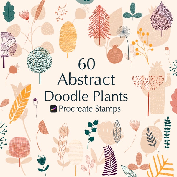 60 Procreate Abstract Doodle Plants Brushset | Abstract plants | Doodle Plants | Procreate Plants Stamps | Commercial use stamps