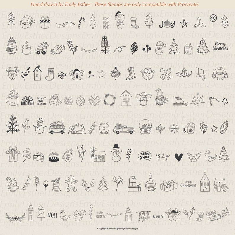 Christmas Doodle Stamps for Procreate: 121 Festive Brushes (Digital Download) image 2