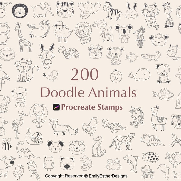 200 Tier Doodle Procreate Stempel | Tier zeugen Stempel | Procreate Doodle Stempel | Tierstempel | zeugen Pinsel Set | Stempelpaket