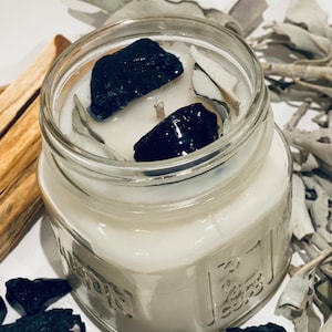 Beautiful Protection Obsidian Tourmaline & Sage Spell Candle/Negative Energy Shielding Intention Candle/Alter Candle/Meditation/Wicca