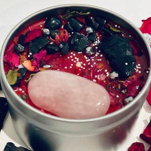 Enchanted Love Rose Quartz & Black Obsidian Spell Candle/Love Ritual/Glam Love Magick/Love Manifestation Candle/Love Spell Gift for he