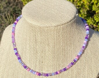 purple rain beaded necklace || cute necklace || seed bead necklace || beaded necklace || dainty necklace ||