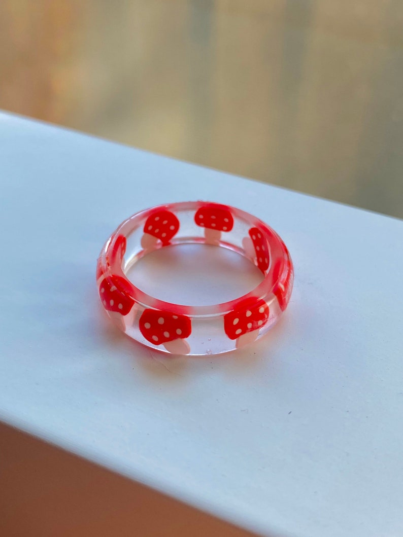 Clear Resin Mushroom Ring Cute Chunky Rings Etsy
