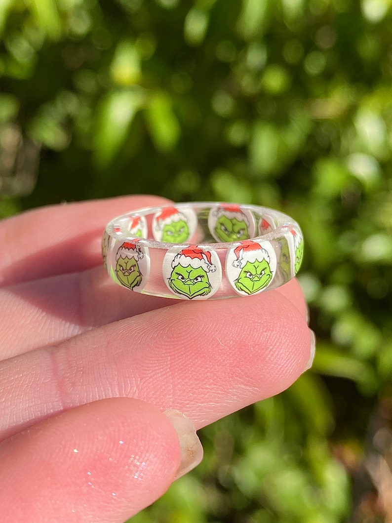 The Grinch Resin Ring Cute Rings Chunky Rings Resin Etsy