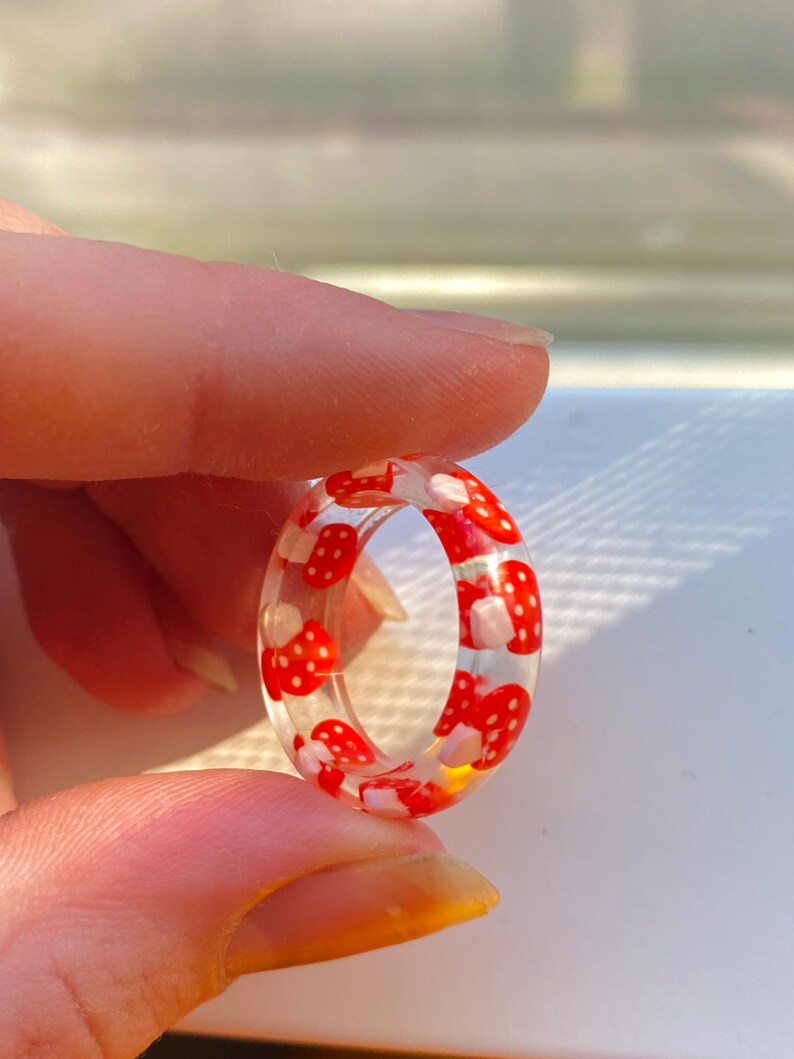 Clear Resin Mushroom Ring Cute Chunky Rings Etsy