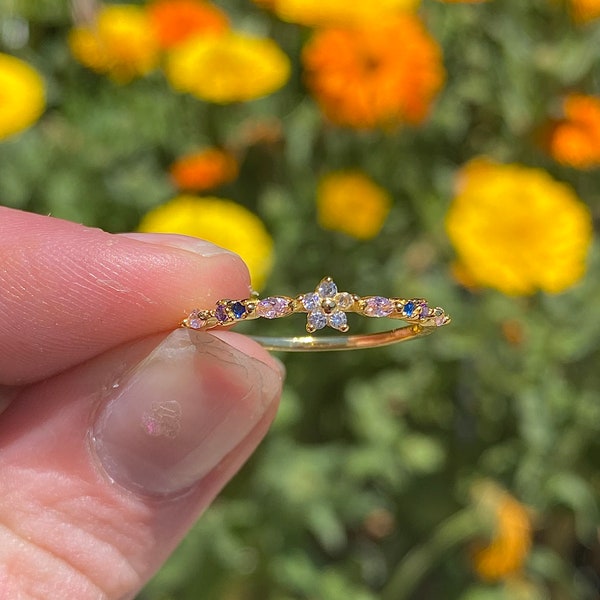 enchanted flower garden ring || dainty ring || cute ring || gold rings || rings for women || minimalist || y2k || flower jewelry ||