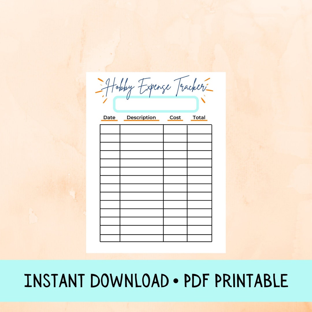 Hobby Expense Tracker Modern Theme Instant Download PDF Printable