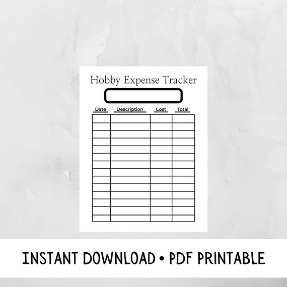 Hobby Expense Tracker Simple Theme Instant Download PDF Etsy