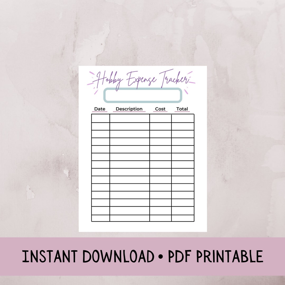 Hobby Expense Tracker Elegant Theme Instant Download PDF Printable