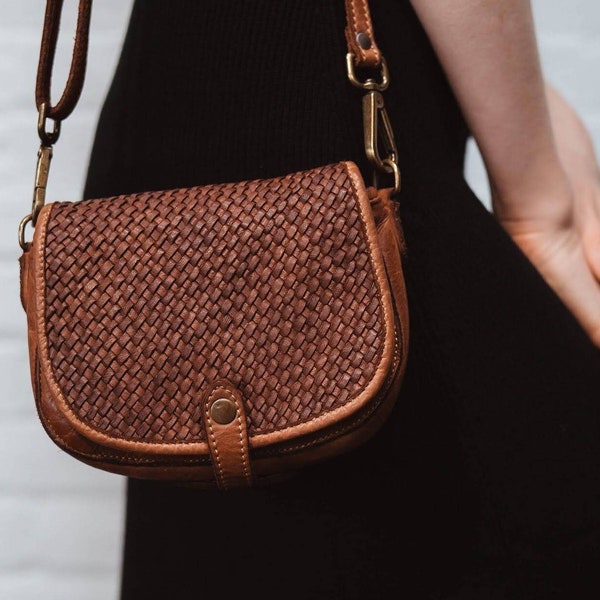 Woven Leather Crossbody Bag Etsy