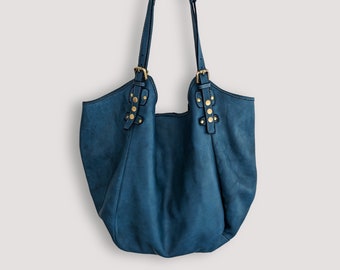 Oversized Buttery Soft Leather Hobo, Teal Hobo Bag, Big Soft and Slouchy Shoulder Bag, Blue Shoulder Bag, Travel Hobo Bag, One Batch!