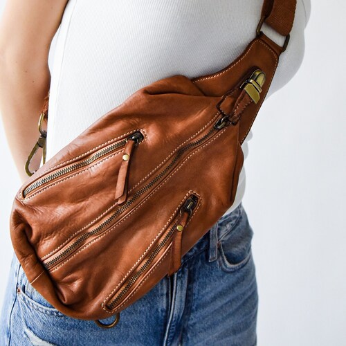 Rocker Leather Sling Bag for Women Exclusive Leather Fanny Etsy