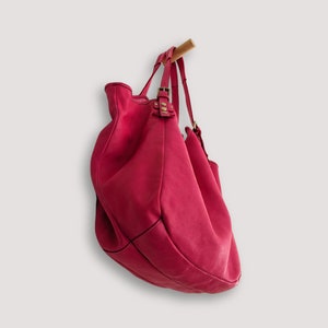 Big Buttery Soft Hobo, Fuchsia Hobo Bag, Handmade Oversized Shoulder Bag, Pink Shoulder Bag, Travel Hobo Bag, One Batch limited Edition image 5