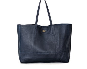 navy blue leather tote handbolsas