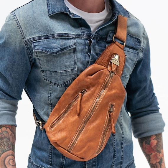 Men's Leather Crossbody Bag Men's Leather Sling Bag 