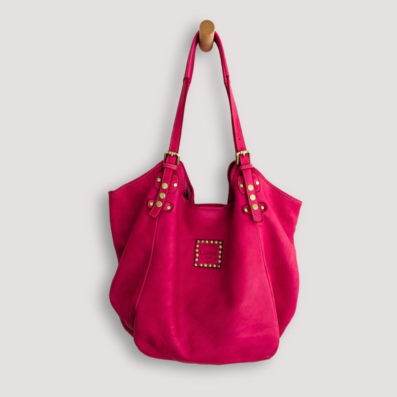 Big Buttery Soft Hobo, Fuchsia Hobo Bag, Handmade Oversized Shoulder Bag, Pink Shoulder Bag, Travel Hobo Bag, One Batch limited Edition image 4