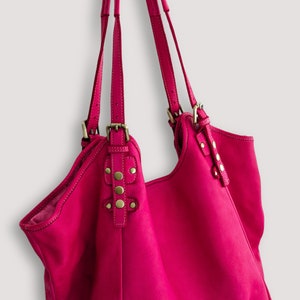 Big Buttery Soft Hobo, Fuchsia Hobo Bag, Handmade Oversized Shoulder Bag, Pink Shoulder Bag, Travel Hobo Bag, One Batch limited Edition image 7