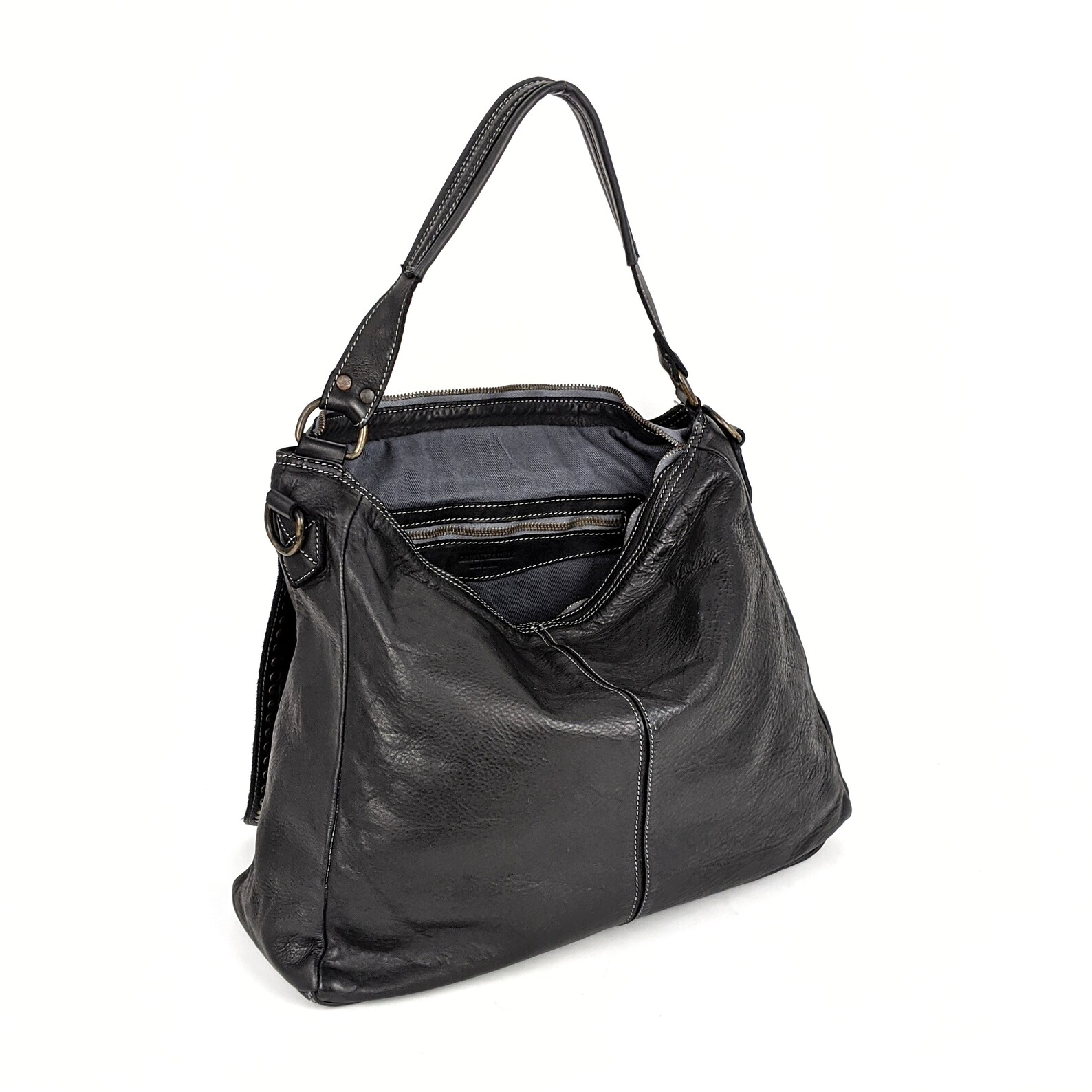 Large Black Italian Leather Messenger Shoulder Bag Black | Etsy