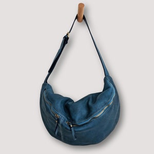Men's Blue Sling, Men's Blue Leather Sling Bag, Men's Blue Lesather Crossbody Bag, Men's Oversized Sling, Men's Blue Chest Bag, image 8