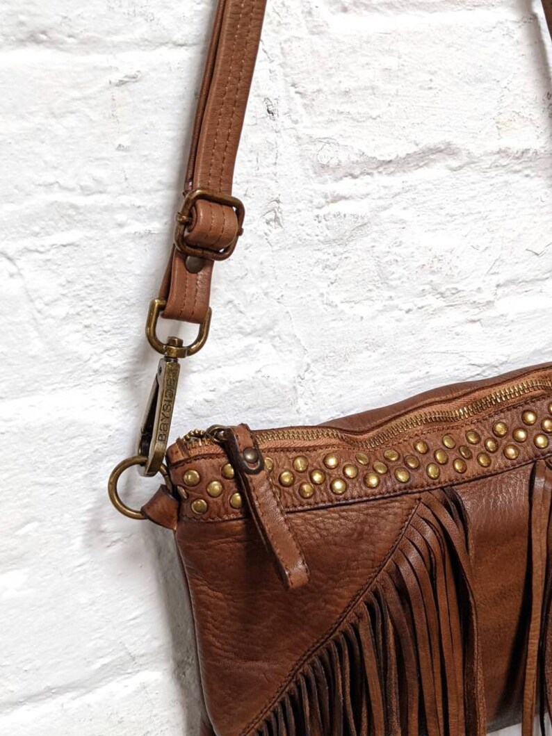 Fringe Leather Crossbody With Studs Studded Fringe Leather Etsy