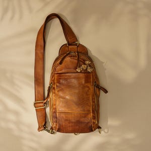 Sac bandoulière en cuir italien délavé pour homme, sac poitrine en cuir pour homme, sac pour téléphone et sac de voyage en cuir pour homme - cuir doux effet vieilli