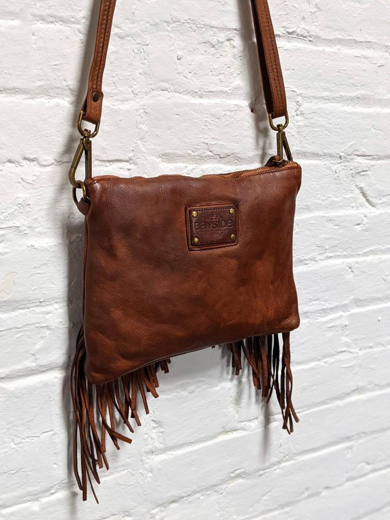 Fringe Leather Crossbody With Studs Studded Fringe Leather Etsy