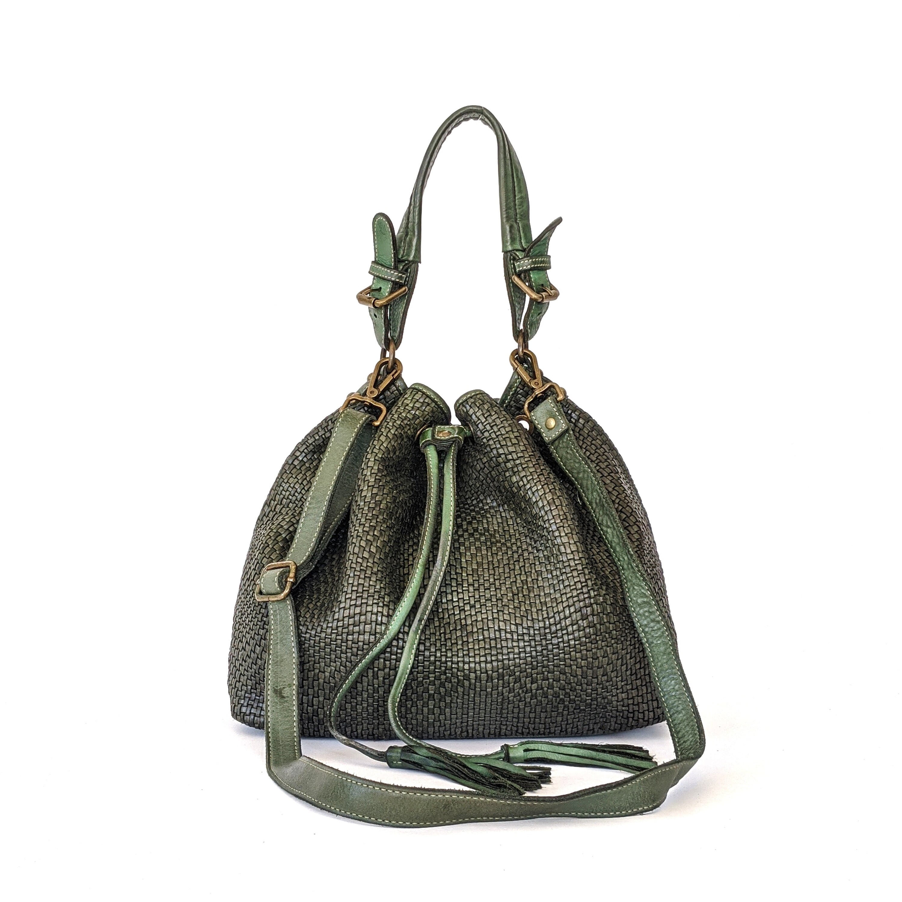 Green Italian Leather Bucket Bag Handcrafted Bucket Bag with | Etsy