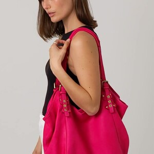 Big Buttery Soft Hobo, Fuchsia Hobo Bag, Handmade Oversized Shoulder Bag, Pink Shoulder Bag, Travel Hobo Bag, One Batch limited Edition image 3