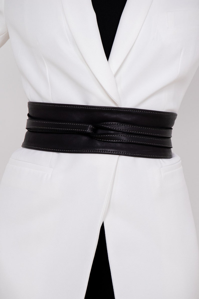 Leather Obi Belt, Black Wrap Obi Belt, Buttery Soft Italian Leather Obi Belt, Soft Leather Self Tie Belt, Kimono Belt, Wide Wrap Belt image 6