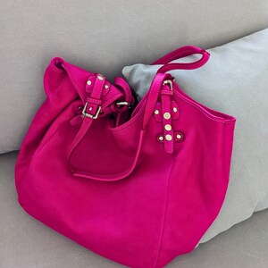 Big Buttery Soft Hobo, Fuchsia Hobo Bag, Handmade Oversized Shoulder Bag, Pink Shoulder Bag, Travel Hobo Bag, One Batch limited Edition image 9