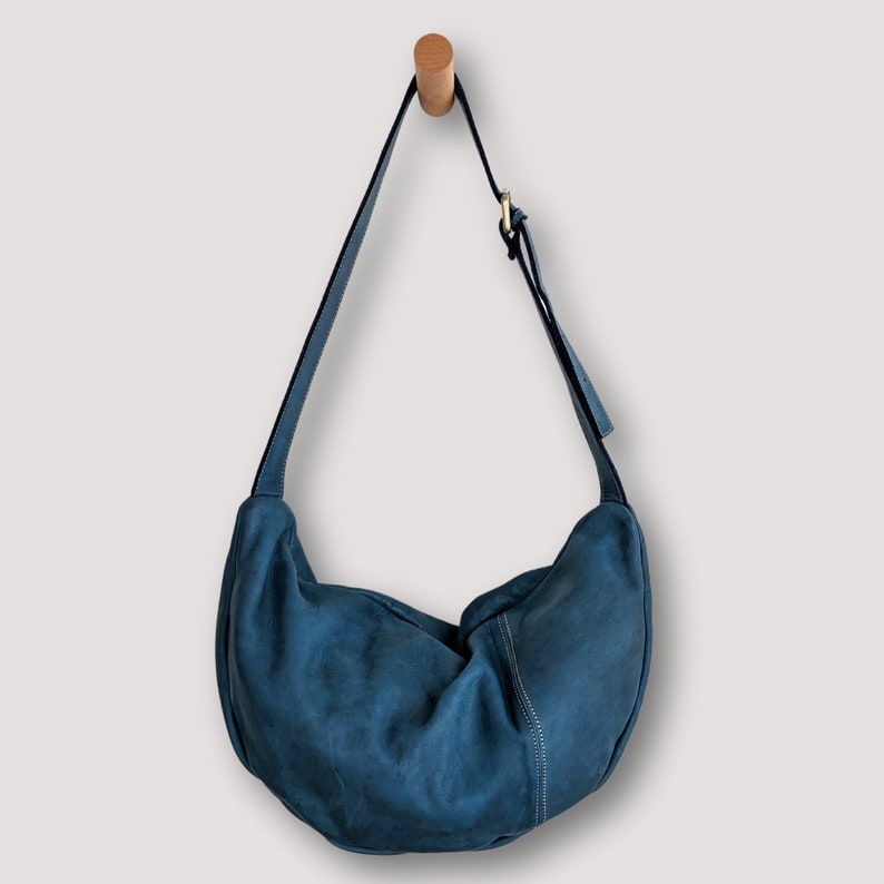 Men's Blue Sling, Men's Blue Leather Sling Bag, Men's Blue Lesather Crossbody Bag, Men's Oversized Sling, Men's Blue Chest Bag, image 7