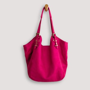 Big Buttery Soft Hobo, Fuchsia Hobo Bag, Handmade Oversized Shoulder Bag, Pink Shoulder Bag, Travel Hobo Bag, One Batch limited Edition image 1