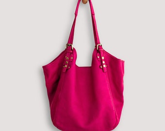 Big Buttery Soft Hobo, Fuchsia Hobo Bag, Handmade Oversized Shoulder Bag, Pink Shoulder Bag, Travel Hobo Bag, One Batch -limited Edition