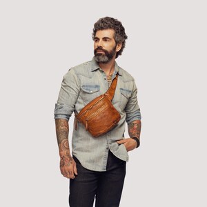 Sac bandoulière et sac banane en cuir pour homme, bandoulière en cuir italien effet vieilli en cuir italien vieilli, sac poitrine pour homme, sac de voyage pour homme, sac pour téléphone portable homme