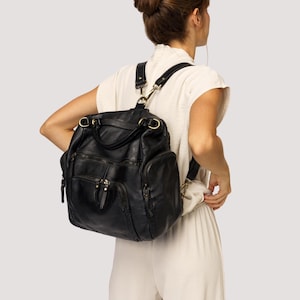 Black Soft Slouchy Leather Backpack Purse, Large Convertible Black Leather Backpack Purse, Shop The Original Artisan Boho Backpack Brand!