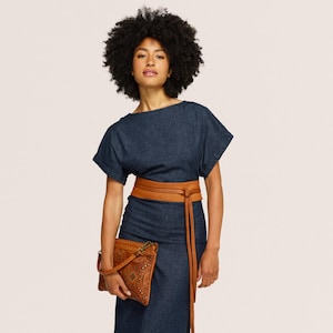 Buttery Soft Italian Leather Wrap Obi Belt Cognac , Comfortable Easy Self Tie Belt, Soft Leather Kimono Belt, Artisan Handcrafted in Italy