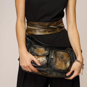 Soft Italian Leather Wrap Obi Belt in Black Raw Onyx, Comfortable Easy Self Tie Belt , Limited Edition Artisan Stone Washed Leather