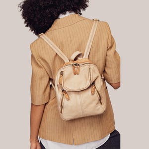 Small Leather Backpack Purse, Beige Leather Backpack, Buttery Soft and Slouchy Italian Leather Backpack, Mini Backpack with Zip Pockets