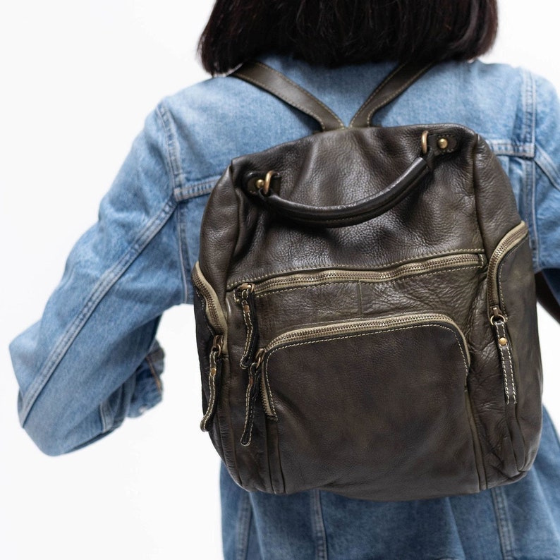 distressed leather backpack purse