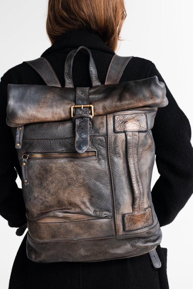 Vintage Italian Leather Backpack, Travel Backpack, Luxury Backpack Tote, Commuter Backpack Laptop Ipads, Laptop Backpack, ALMOST SOLDOUT image 2