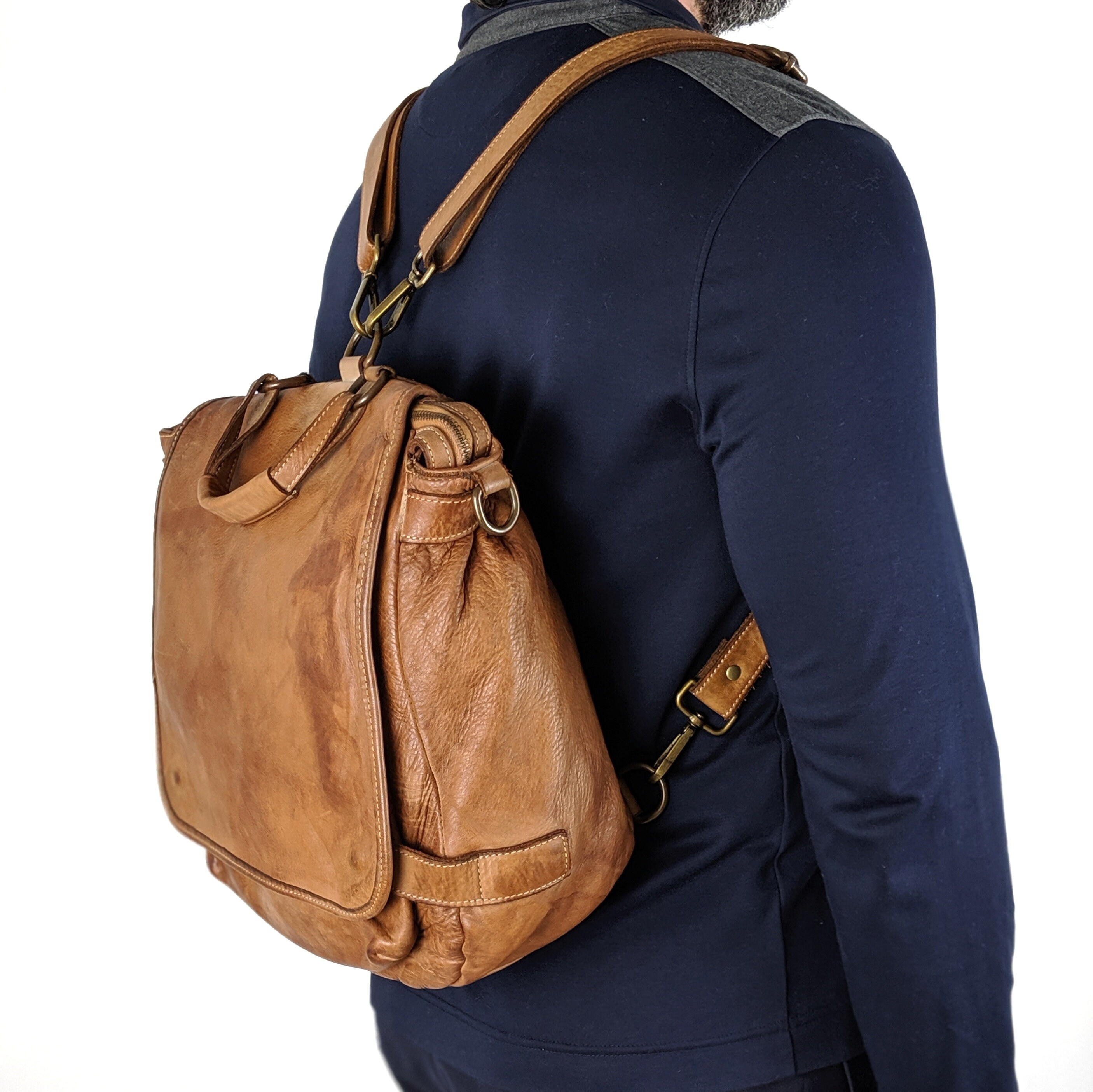 black italian leather backpack